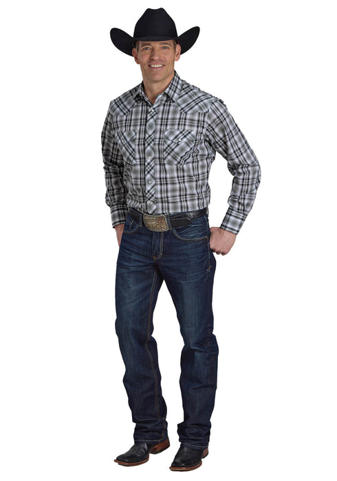 Roper Mens 2126 Plaid Grey/Black Cotton Blend L/S Shirt