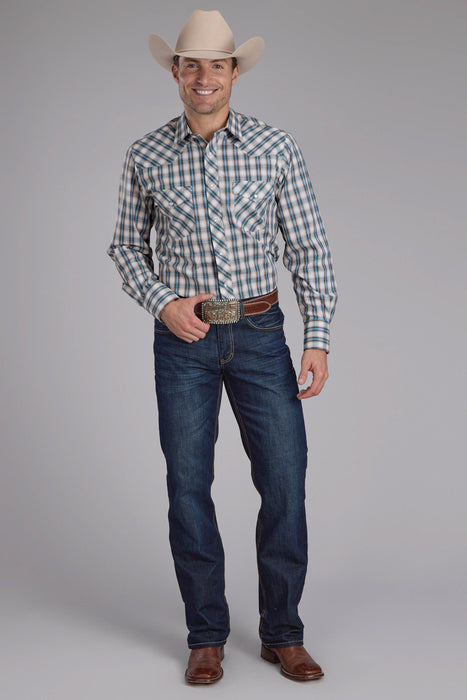 Roper Mens 2405 Plaid Turquoise Cotton Blend L/S Shirt