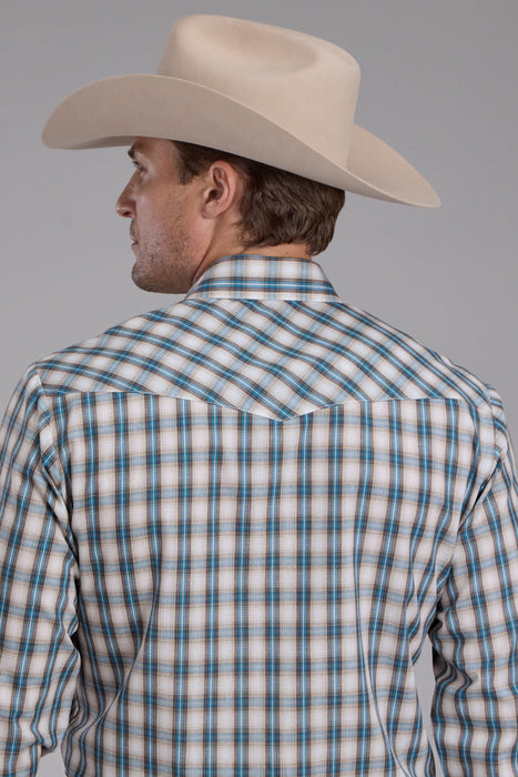 Roper Mens 2405 Plaid Turquoise Cotton Blend L/S Shirt
