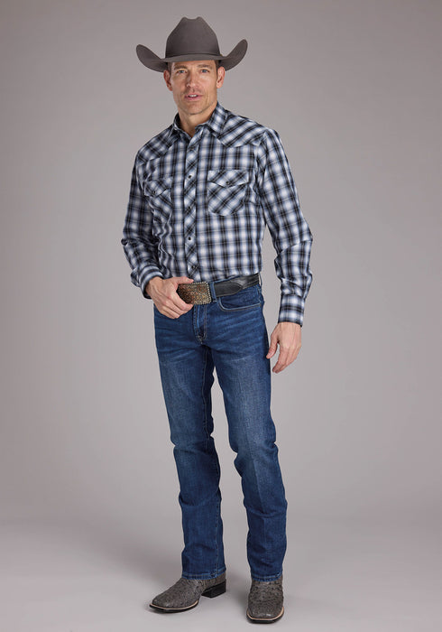 Roper Mens 2407 Plaid Black/White Cotton Blend L/S Shirt
