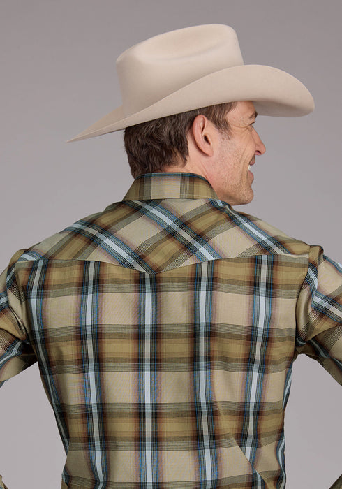 Roper Mens 2410 Plaid Tan Cotton Blend L/S Shirt
