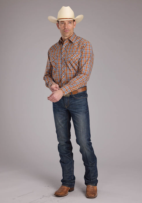Roper Mens 2411 Plaid Rust Cotton Blend L/S Shirt