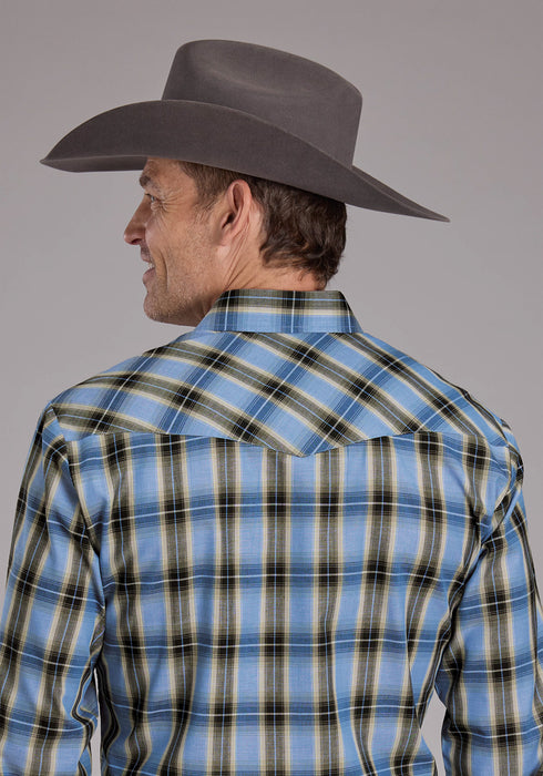 Roper Mens 2412 Plaid Blue Cotton Blend L/S Shirt