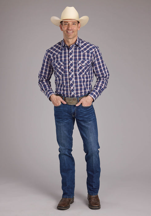 Roper Mens 2414 Multi Plaid Blue Cotton Blend L/S Shirt