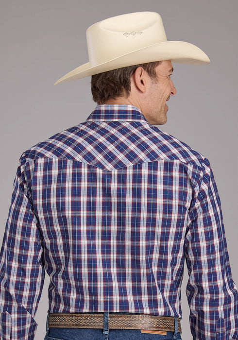 Roper Mens 2414 Multi Plaid Blue Cotton Blend L/S Shirt