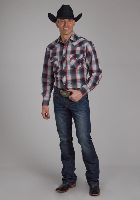 Roper Mens 2109 Plaid Black/Red/Grey Cotton Blend L/S Shirt