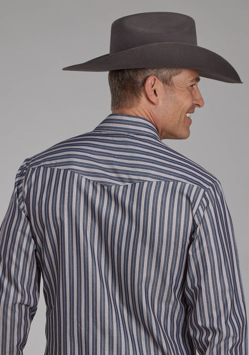 Roper Mens 2113 Stripe Dark Charcoal Grey Poly/Cotton L/S Shirt