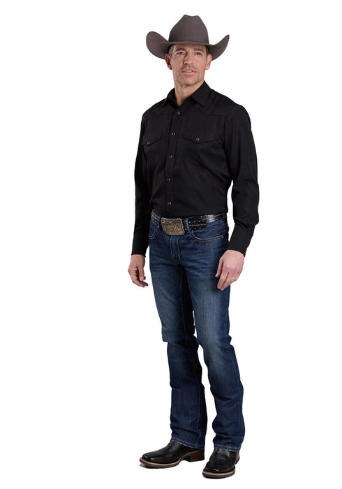 Roper Mens Black Horse and Flower Black Poly/Cotton L/S Shirt