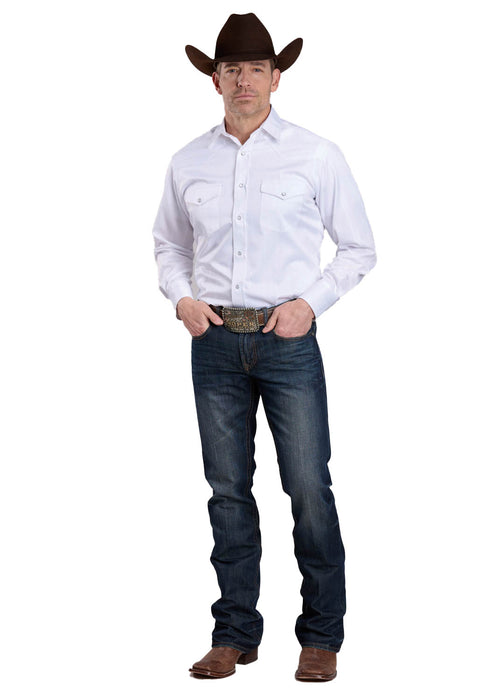 Roper Mens Stripe Tone on Tone White Poly/Cotton L/S Shirt