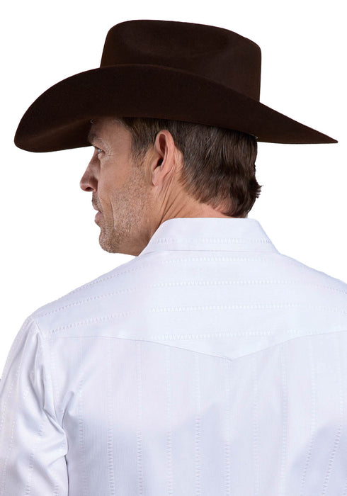 Roper Mens Stripe Tone on Tone White Poly/Cotton L/S Shirt