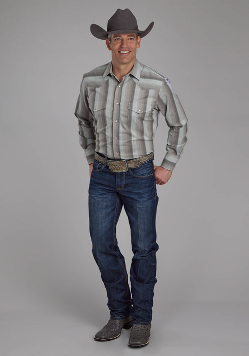 Roper Mens 2114 Stripe Grey Poly/Cotton Tall L/S Shirt