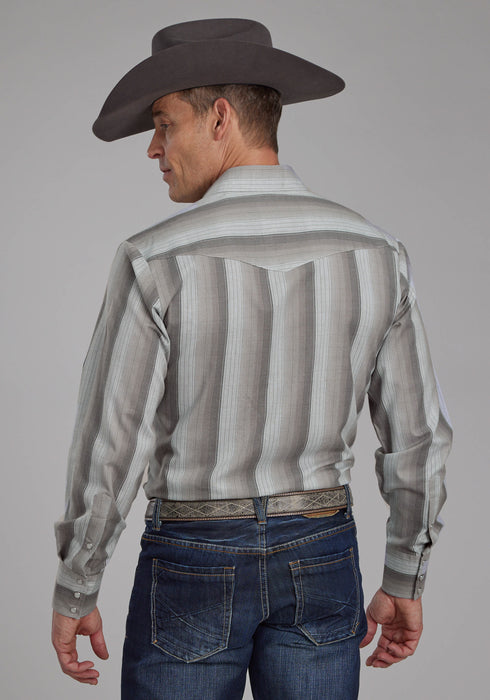 Roper Mens 2114 Stripe Grey Poly/Cotton Tall L/S Shirt