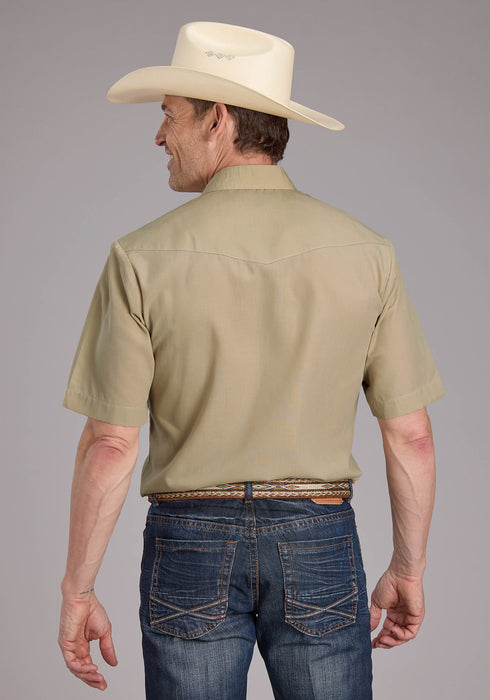 Roper Mens 2445 Broadcloth Tan Cotton Blend S/S Shirt