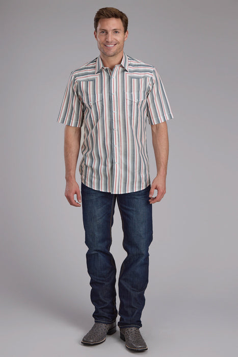Roper Mens 2403 Ombre Stripe Navy/White Cotton Blend S/S Shirt