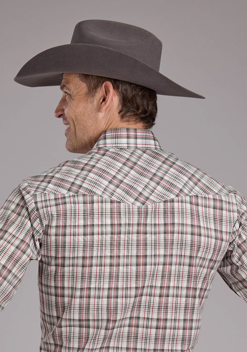 Roper Mens 2409 Plaid White/Grey Cotton Blend S/S Shirt