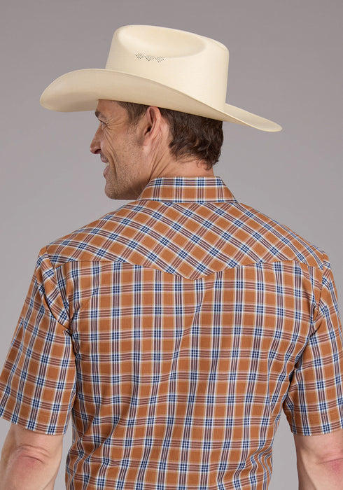 Roper Mens 2411 Plaid Rust Cotton Blend S/S Shirt