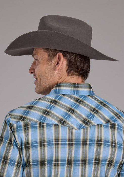 Roper Mens 2412 Plaid Blue/Brown Cotton Blend S/S Shirt