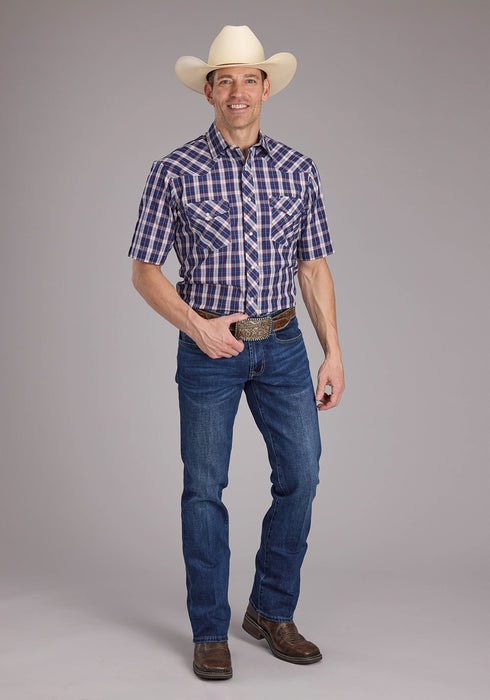 Roper Mens 2414 Multi Plaid Blue Cotton Blend S/S Shirt