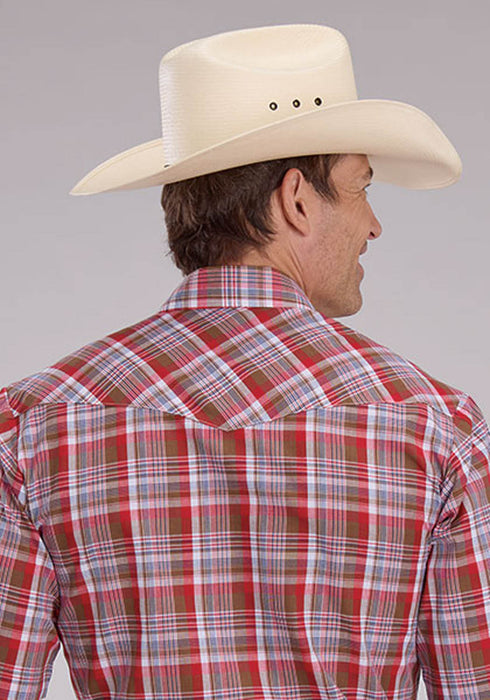 Roper Mens 2487 Western Plaid Brown/Red Cotton Blend S/S Shirt