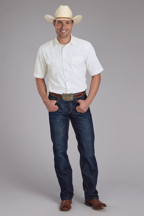 Roper Mens 2401A Tone on Tone White Poly/Cotton S/S Shirt