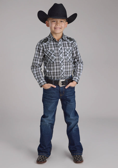 Roper Kids Boys 2126 Plaid Grey/Black Cotton Blend Rose L/S Shirt