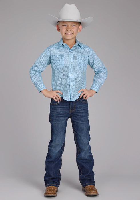 Roper Kids Boys 2427 Mini Cross Blue Cotton Blend L/S Shirt