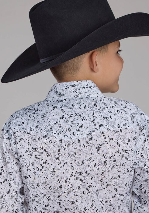 Roper Kids Boys 2428 Paisley White/Black Cotton Blend L/S Shirt