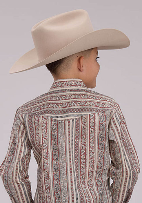 Roper Kids Boys 2479 Wallpaper Print Cream Cotton Blend L/S Shirt
