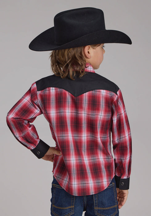 Roper Kids Boys 2131 Plaid Fancy Red/White Cotton Blend L/S Shirt