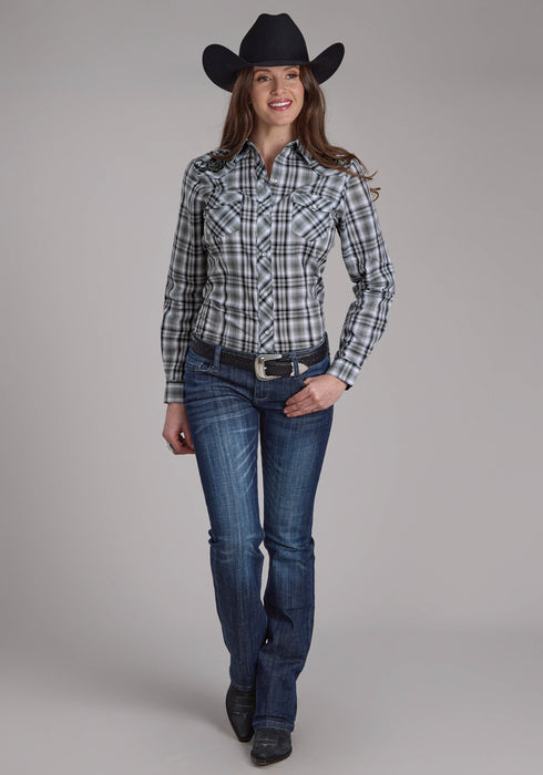 Roper Womens 2126 Plaid Grey/White Cotton Blend L/S Shirt