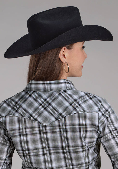 Roper Womens 2126 Plaid Grey/White Cotton Blend L/S Shirt