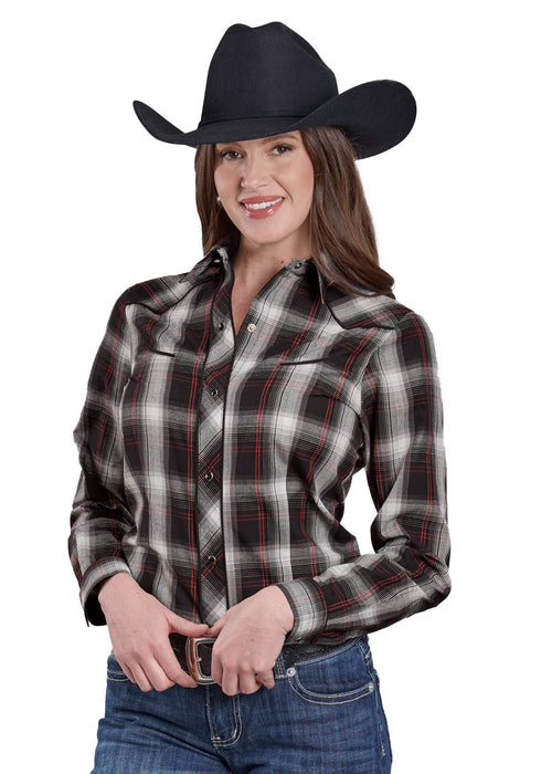 Roper Womens 2654 Horseshoe Plaid Black/Red Cotton Blend L/S Shirt