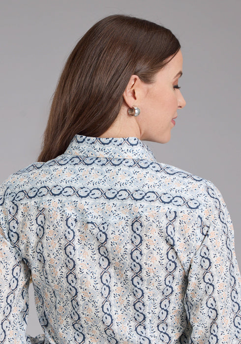 Roper Womens 2429 Paisley Trellis Blue Cotton Blend L/S Shirt