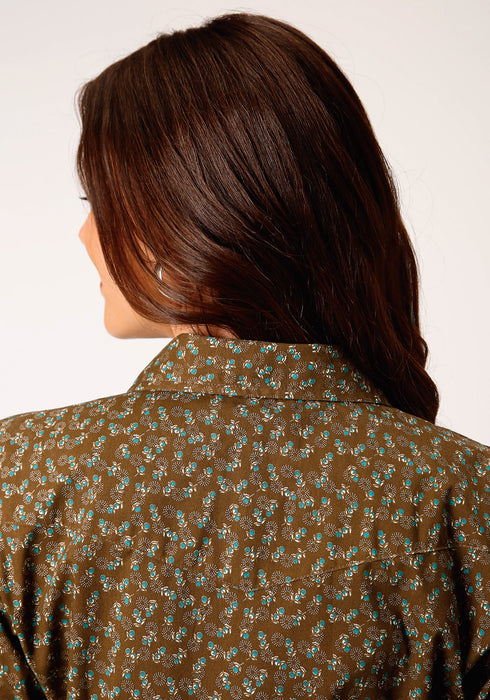 Roper Womens Brown/Turquoise Cotton Blend Mini Floral L/S Shirt