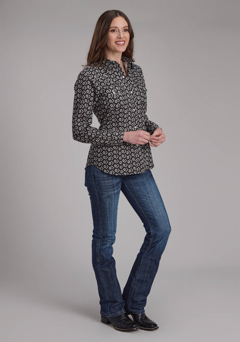 Roper Womens 2286 Floral Black/Cream Cotton Blend L/S Shirt