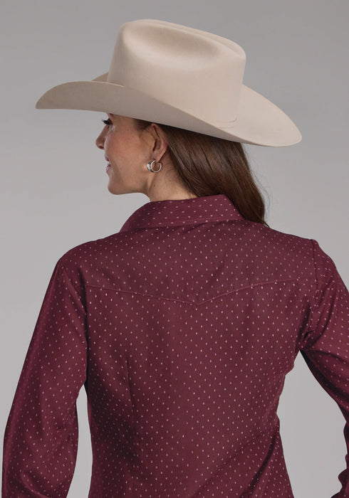 Roper Womens 2287 Dot Print Wine Cotton Blend L/S Shirt