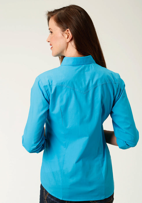 Roper Womens 9839 Broadcloth Turquoise Cotton Blend L/S Shirt