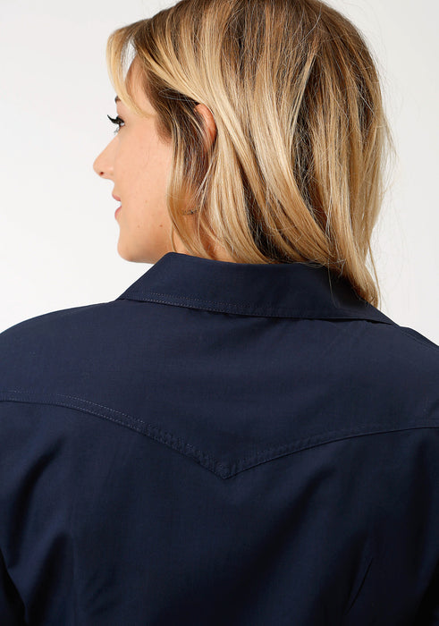 Roper Womens 9837 Broadcloth Navy Cotton Blend L/S Shirt