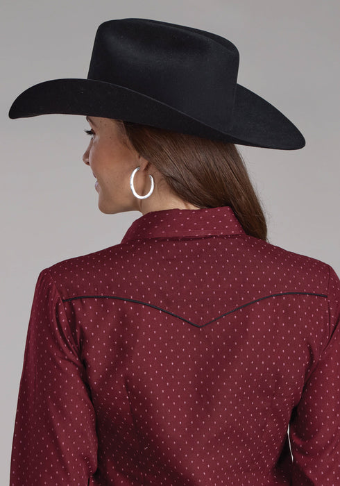 Roper Womens 2287 Dot Print Wine Poly/Cotton L/S Shirt