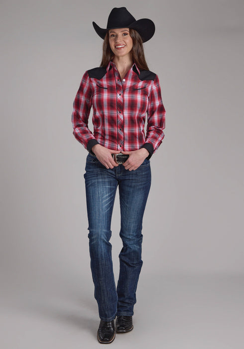 Roper Womens 2131 Plaid Red/White Cotton Blend L/S Shirt