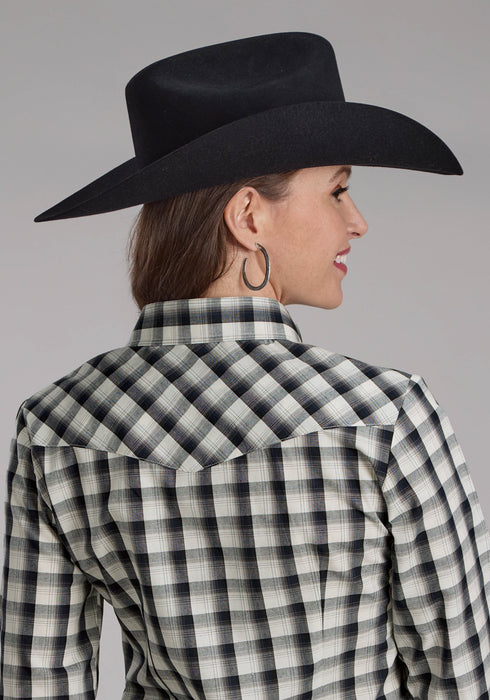 Roper Womens 2125 Plaid Blue/Black Cotton Blend L/S Shirt
