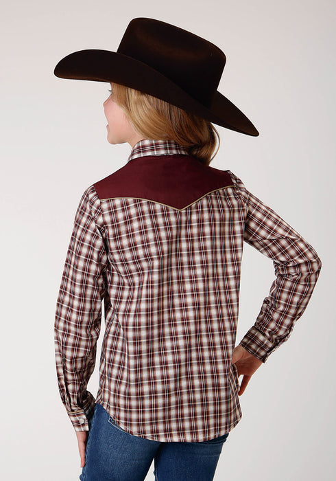 Roper Girls Kids Wine/Cream Cotton Blend Small Scale L/S Plaid Shirt