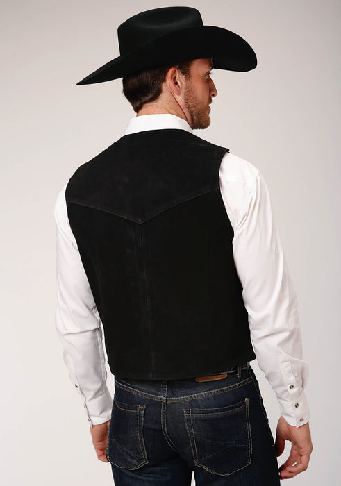 Roper Mens Antique Brass Front Yokes Black Suede Leather Vest