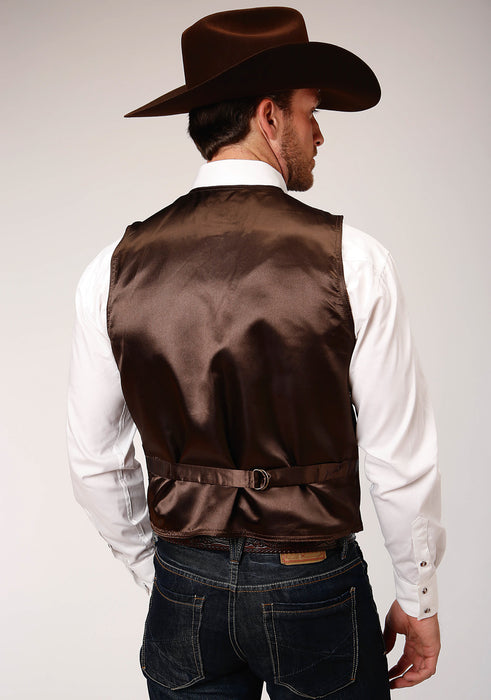 Roper Mens Buckle Tie Brass Snaps Dark Brown Suede Leather Vest