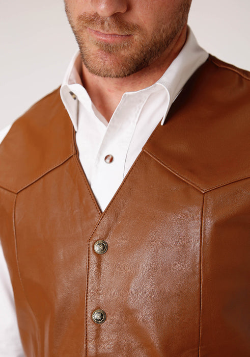Roper Mens Front Yoke Nappa Mid Brown Goat Leather Leather Vest