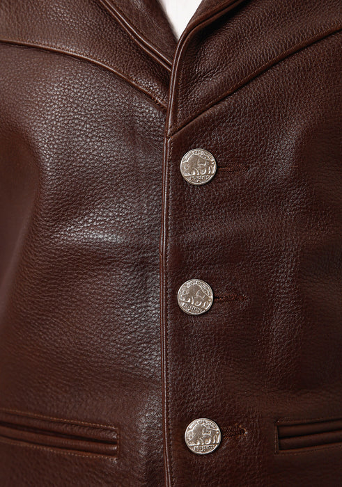 Roper Mens Buffalo Nickel Nappa Brown Leather Leather Vest