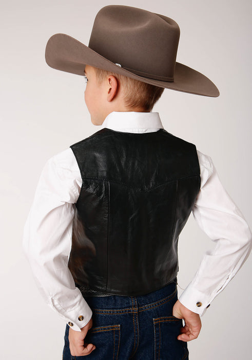 Roper Kids Boys Nappa Yokes Black Lamb Leather Leather Vest