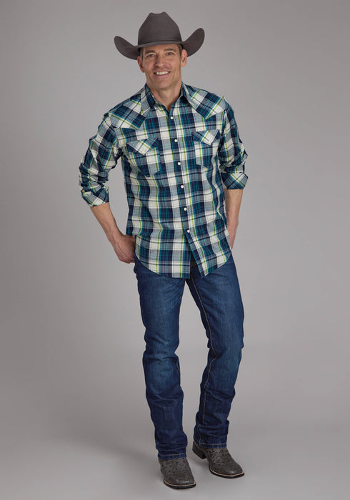 Roper Mens 2183 Contrast Dobby Blue 100% Cotton L/S Shirt