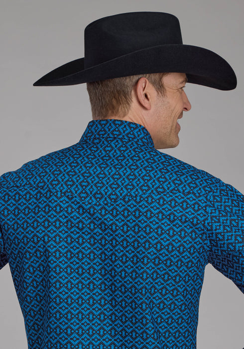 Roper Mens 2181 Aztec Tile Blue 100% Cotton L/S Shirt