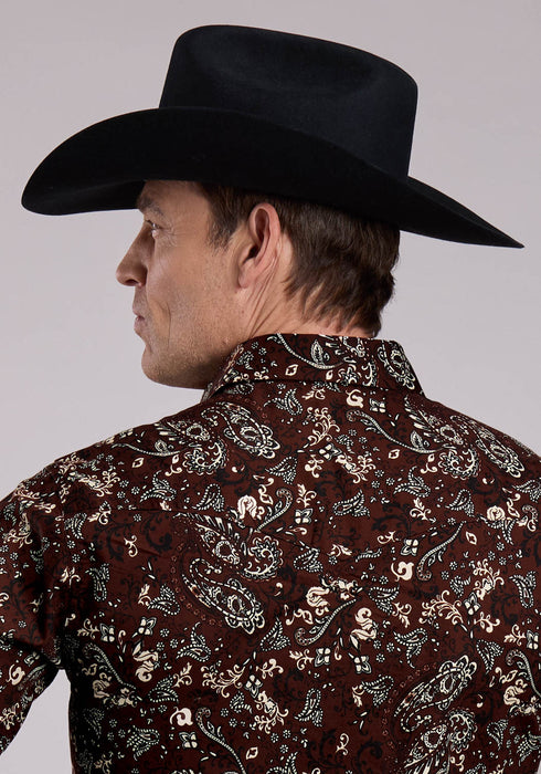 Roper Mens Brilliant Paisley Brown 100% Cotton L/S Shirt
